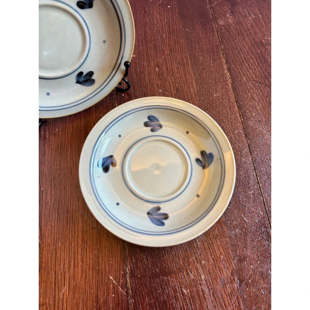 Iron Mountain Stoneware Martha's Flowers Saucers Set 2 Blue Floral 1983 Vintage